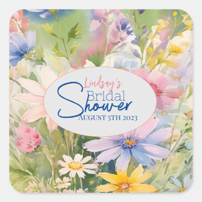 Cuadrada Pegatina para despedida de soltera con flores silv (Anverso)