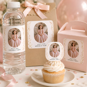 Cuadrada Pegatina para favor de cumpleaños de Pink Gold Gir