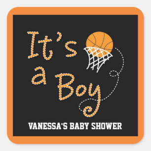 Cuadrada Pegatina para fiesta de baby shower de baloncesto 