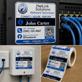 Cuadrada Pegatina para técnico de redes | Fibra y Wi-Fi