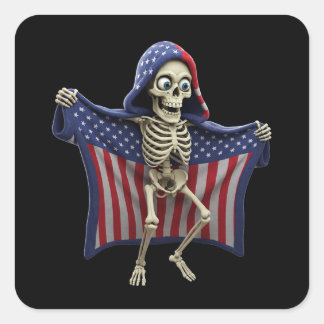 Cuadrada Pegatina Patriótico Skeleton Hoodie