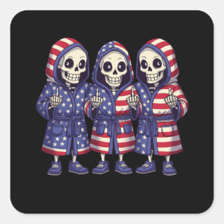 Cuadrada Pegatina patriótico Skeleton Trio