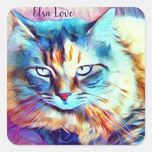 Cuadrada Pegatina personal del gato (Anverso)