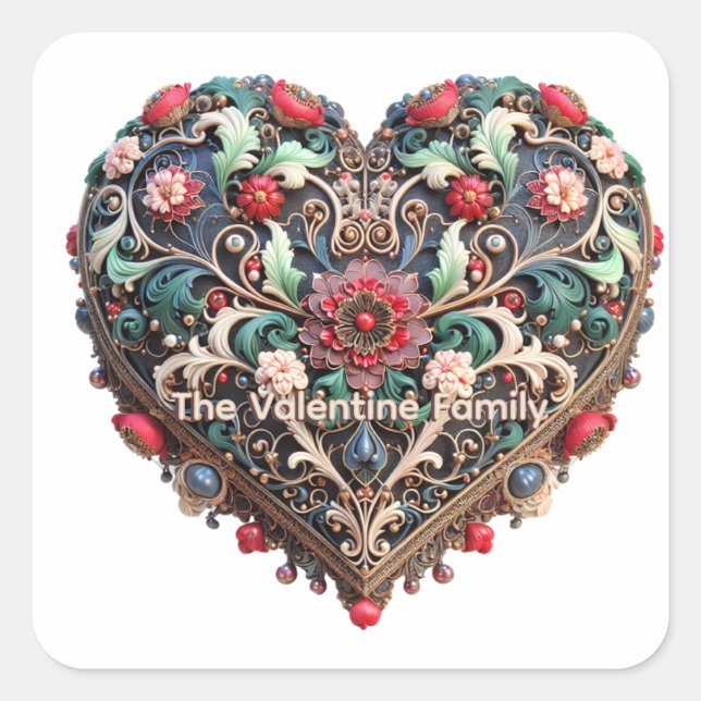 Cuadrada Pegatina personalizable del día de San Valentín (Anverso)