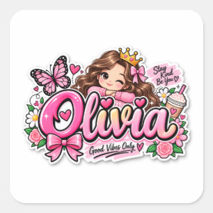Cuadrada Pegatina personalizada con el nombre Olivia Cute