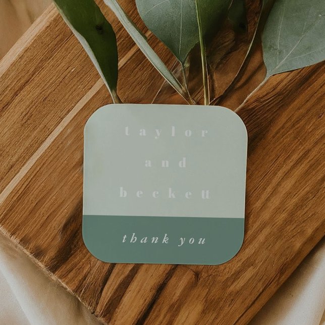 Cuadrada Pegatina personalizada de agradecimiento en bloque (Mint Color Block Personalized Thank You Sticker)