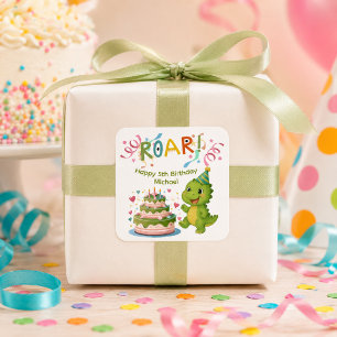 Cuadrada Pegatina personalizada de dinosaurio para cumpleañ