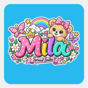 Cuadrada Pegatina personalizada de Mila sonriendo con un os