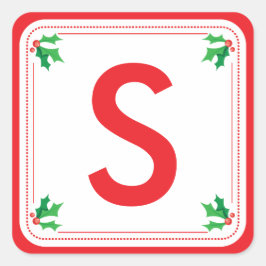 Cuadrada Pegatina personalizada de Navidad verde y rojo