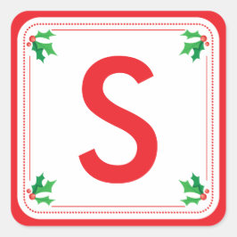 Cuadrada Pegatina personalizada de Navidad verde y rojo