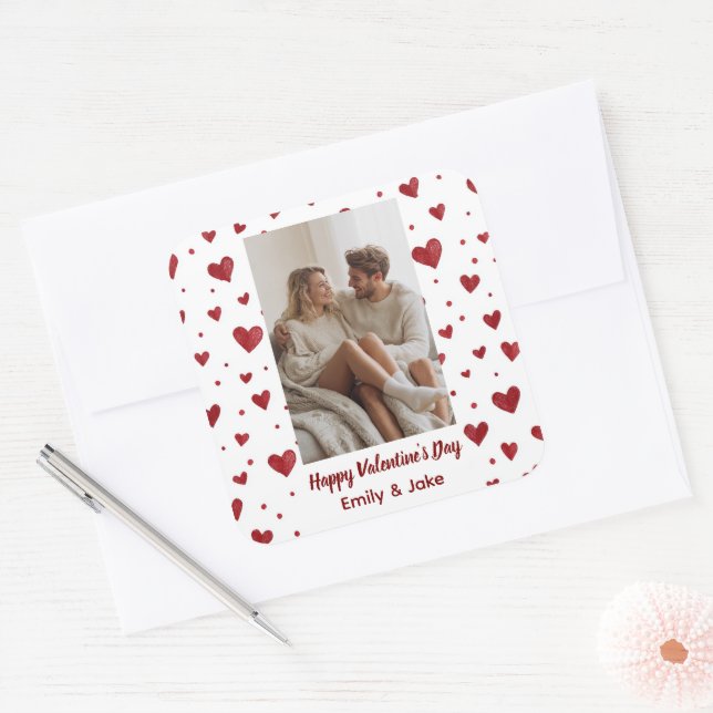 Cuadrada Pegatina personalizada del día de San Valentín con (Sobre)