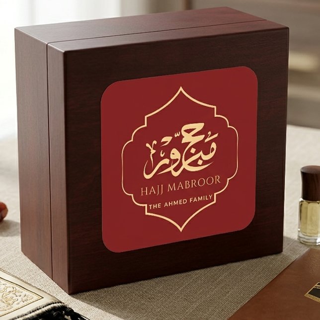 Cuadrada Pegatina Personalizada Hajj Mabroor Oro Rojo Favor (Subido por el creador)