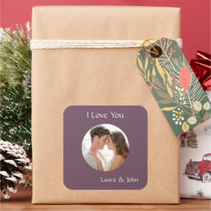 Cuadrada Pegatina personalizada romántica con foto y nombre