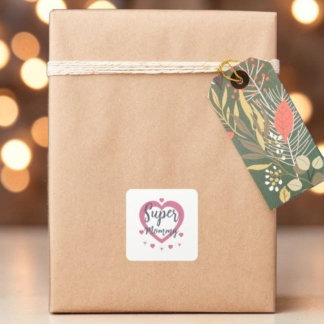 Cuadrada Pegatina Personalizada Super Mamá Mejor Regalo par