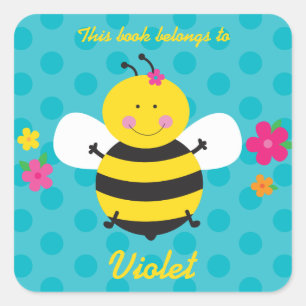 Cuadrada Pegatina personalizado abeja linda
