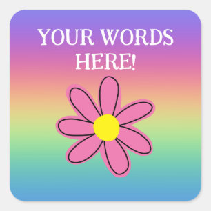 Cuadrada Pegatina personalizado de flor rosa arcoiris