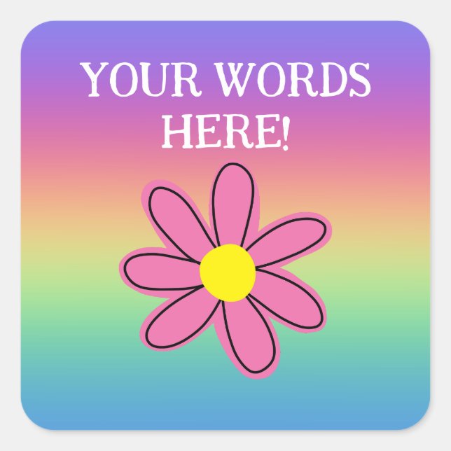 Cuadrada Pegatina personalizado de flor rosa arcoiris (Anverso)