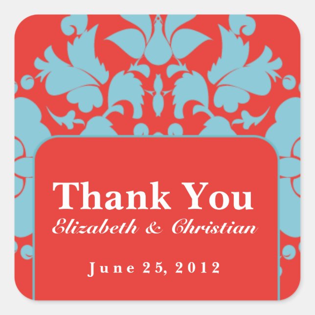 Cuadrada Pegatina personalizado de la boda o del (Anverso)