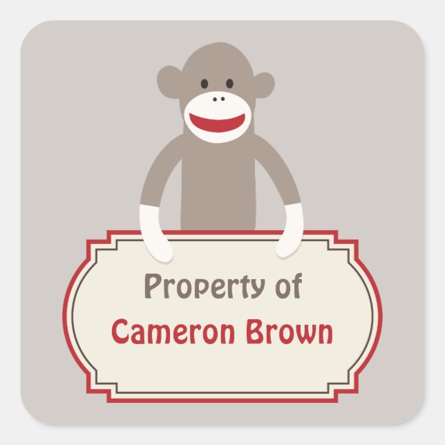 Cuadrada Pegatina personalizado de mono de sock (Anverso)