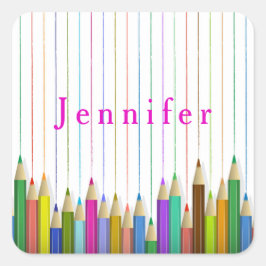 Cuadrada Pegatina Personalizado De Pencillos De Arte Colori