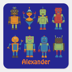 Cuadrada Pegatina personalizado de Robot Friends Child