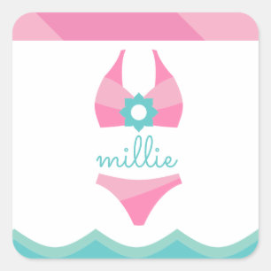 Cuadrada Pegatina personalizado de traje de baño en bikini