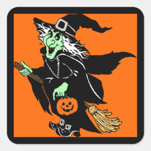 Cuadrada Pegatina Personalizado de Witch Flying Halloween