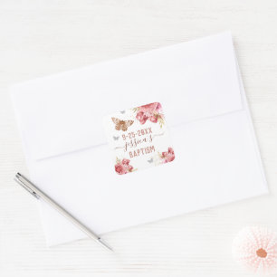 Cuadrada Pegatina personalizado del bautismo de mariposa fl