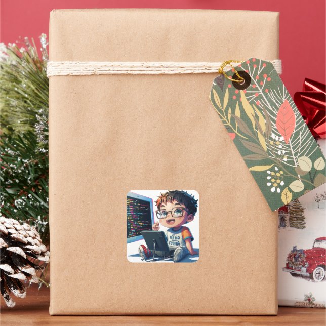 Cuadrada pegatina personalizado 'Just A Nerd Who Love Codin (Vacaciones)