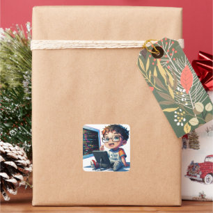 Cuadrada pegatina personalizado 'Just A Nerd Who Love Codin