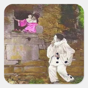 Cuadrada Pegatina Pierrot y Columbine