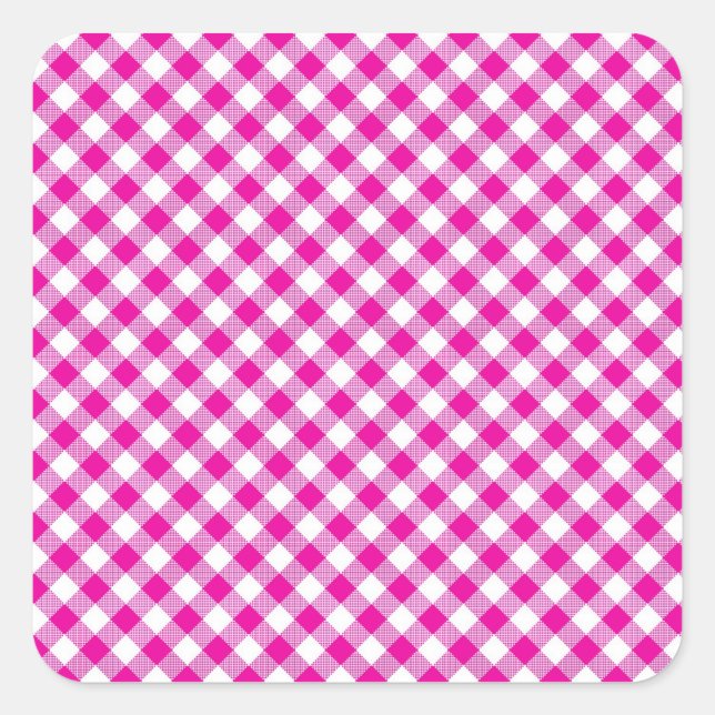 Cuadrada Pegatina Pink Gingham Background Square (Anverso)