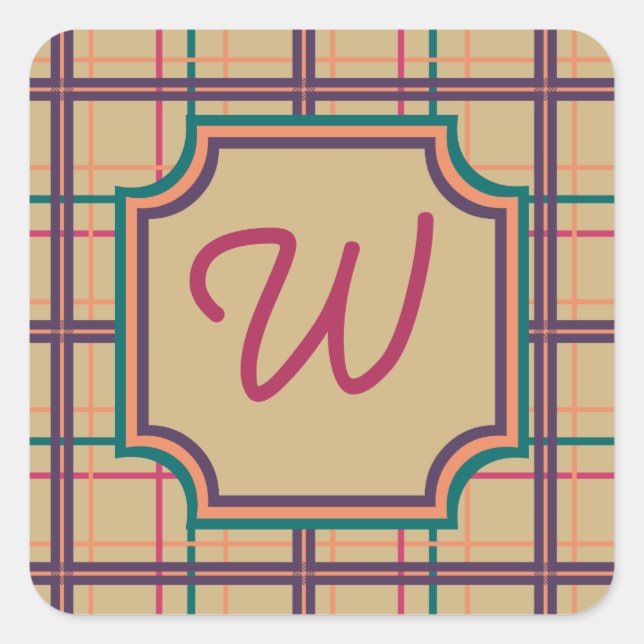 Cuadrada Pegatina Plaid de verano (Anverso)