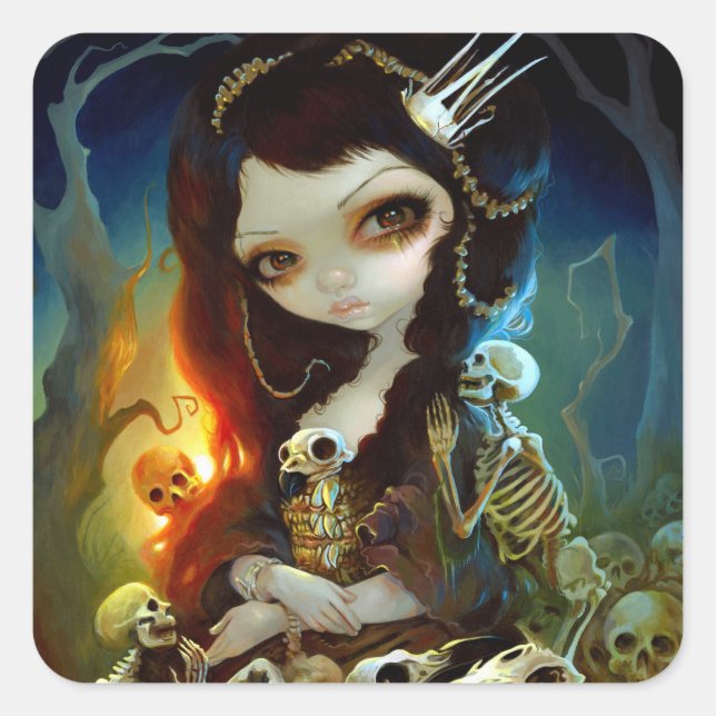 Cuadrada pegatina "Princesa de Huesos" (Anverso)