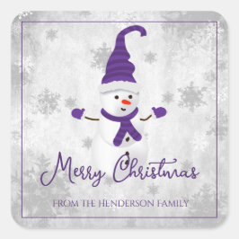 Cuadrada Pegatina Purple Cute Snowman de Navidad