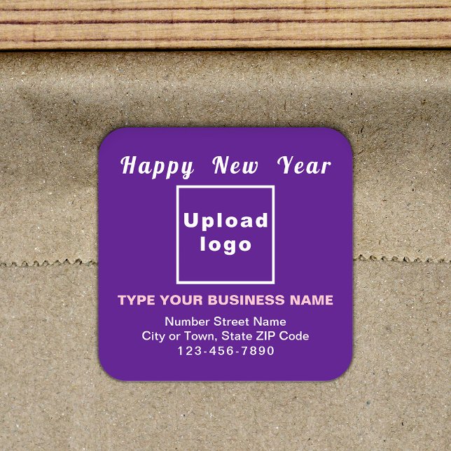 Cuadrada Pegatina Purple Square de Año Nuevo profesional (New Year greeting with your business brand on purple square sticker.)