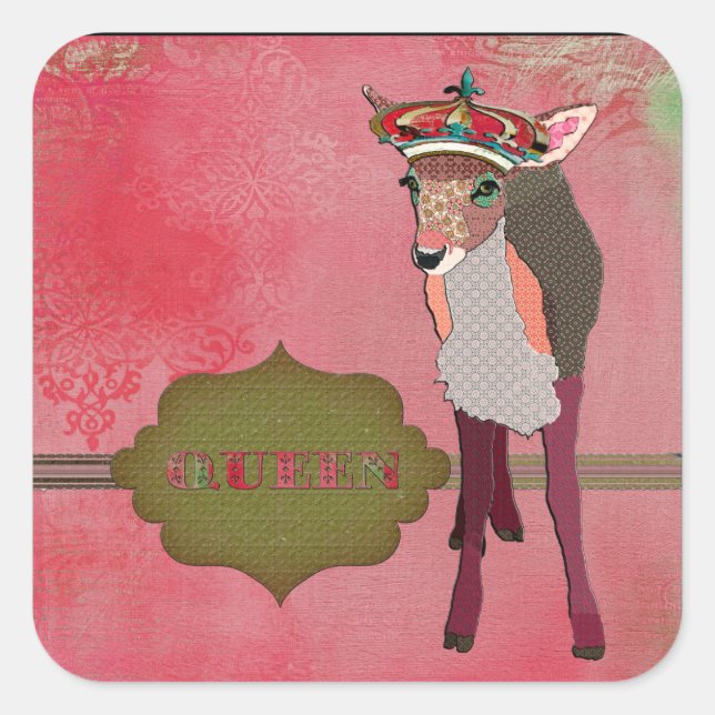 Cuadrada Pegatina Queen Bonito Pink Fawn (Anverso)