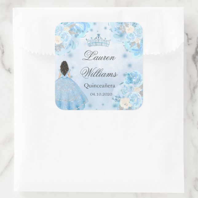 Cuadrada Pegatina Quinceanera de Blue Winter Wonderland (Bolso)