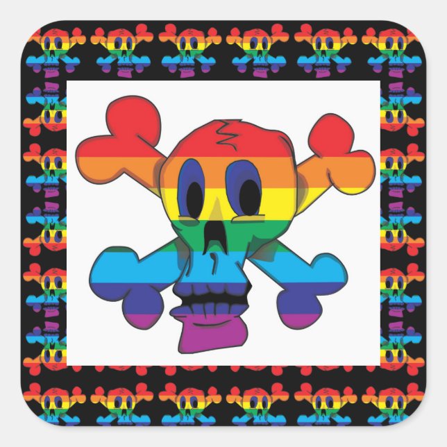 CUADRADA PEGATINA RAINBOW SKULL. (Anverso)