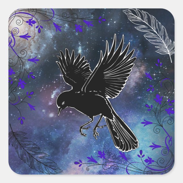 Cuadrada Pegatina Raven Noche (Anverso)