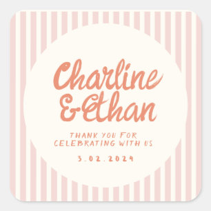 Cuadrada Pegatina rectangular de boda retro con letra a man