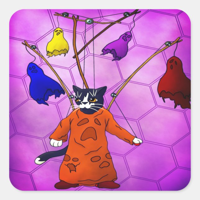 Cuadrada Pegatina rectangular de gato maestro de marionetas (Anverso)