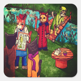 Cuadrada Pegatina rectangular de gato pintador de artista