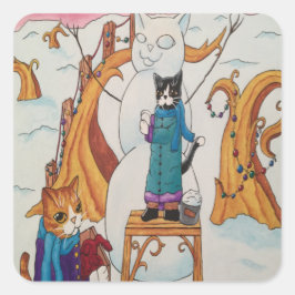 Cuadrada Pegatina rectangular de los gatos de la mañana