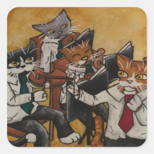 Cuadrada Pegatina rectangular de los gatos de violín