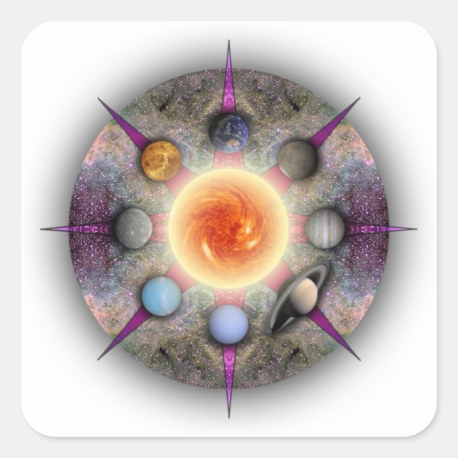 Cuadrada Pegatina rectangular de Mandala planetaria (Anverso)