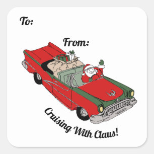 Cuadrada Pegatina Red / Green Santa In Car Square