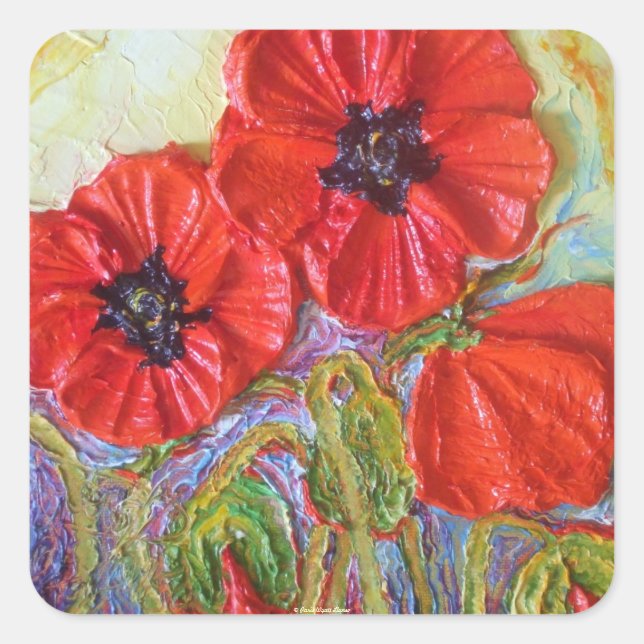 Cuadrada Pegatina Red Poppies II de París (Anverso)