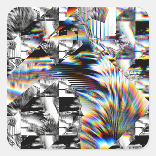 Cuadrada Pegatina redondo clásico de ataque con arco iris (Anverso)