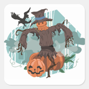 Cuadrada Pegatina redondo clásico de Halloween/espantapáj